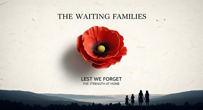 Remembrance Day tribute featuring a red poppy and a family silhouette.