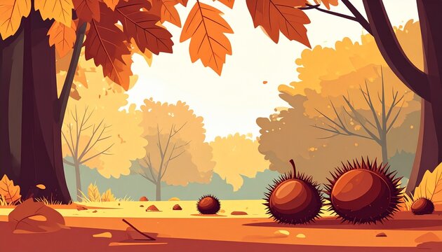 Autumn still life with pumpkins and fallen leaves.