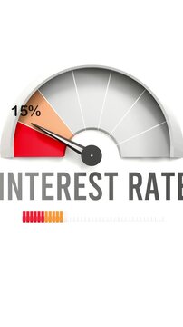Interest rate meter showing falling values of interest rate. Diminishing to minimum, reaching zero, below the norm. Lack of interest rate. No AI, made by humans for humans.