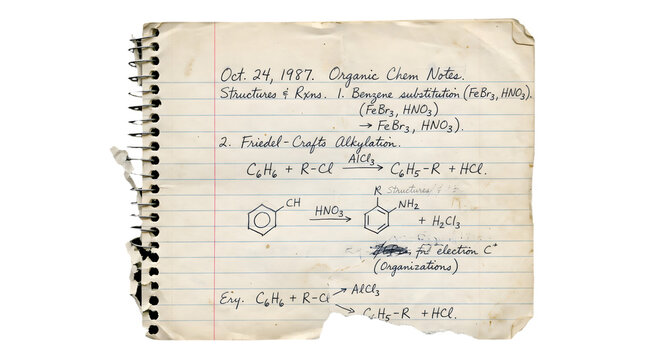 Vintage handwritten physics math equations on lined paper with annotations