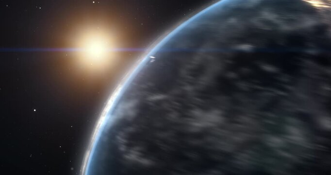 Timelapse of Earth Turning Fast in Space, Sun Glowing Beside the Planet and Metropolitan Lights Shimmering at Night. News Broadcast Opener Depicting Global Communication, Connectivity and Future.