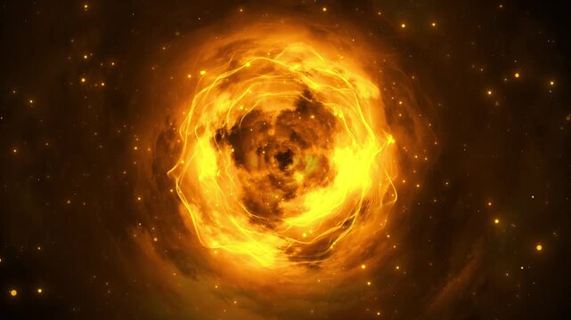 Golden vortex background swirling fire, smoky nebula bright particles, deep cosmic depth. fantasy intros, portal scenes, spiritual visuals, sci fi titles, magic overlays, cinematic abstract trailers.