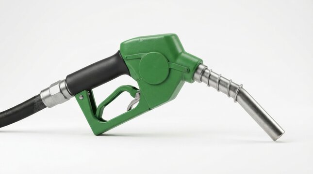 A detailed biofuel nozzle sits on a plain background showing its design and features for use at fuel stations.