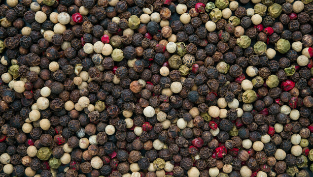 Peppercorn mix texture top view, close up background