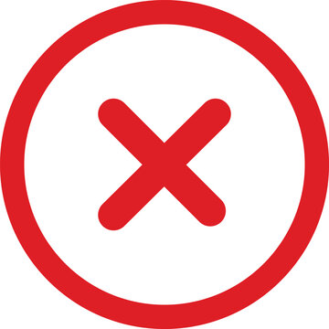 Red Circle Cross Mark Icon Vector Illustration, Red X Symbol in Circular Outline Button Isolated on White Background