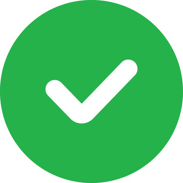 Green Circle Check Mark Icon Vector Illustration, White Tick Symbol in Filled Circle Flat Button Isolated on White Background