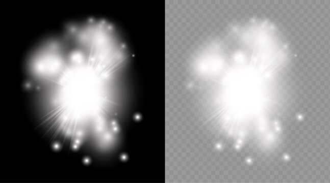 Radiant light effect sparkling starburst and glittering light flare isolated on transparent background