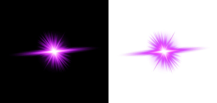 Vibrant purple starburst light effect isolated on transparent background for graphic design and visual effects
