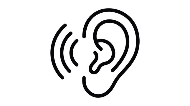 Ear icon with sound wave for hearing, listening, audio, and communication line design