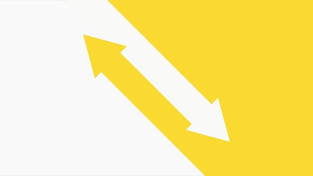 Two diagonal arrows point in opposite directions and move slightly across a split yellow and white background.