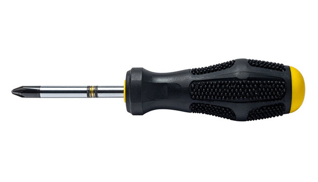 Black Yellow Rubber Grip Screwdriver PNG Cutout on Transparent Background Phillips Head Hand Tool Clipart Hardware Workshop Maintenance Construction Equipment Graphic Design Element Product Mockup Ass