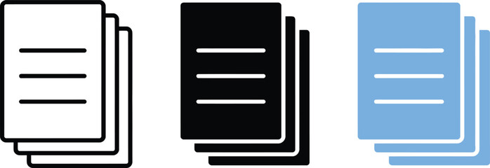 Set of three document page file icons representing business paperwork and digital file management with document business management information organization documentation © MDSOFIUL