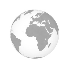 Fototapeta premium Minimalist globe illustration with continents in gray.