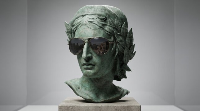 statue of a man, Bust Statue of Brazilian Real Banknote Republic Icon Wearing Aviator Sunglasses, Creative Finance Concept