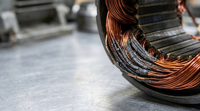 Scorched copper motor stator winding with carbonized insulation