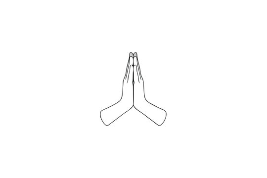 Praying Hands Line Art Vector Illustration Namaste Gesture Icon