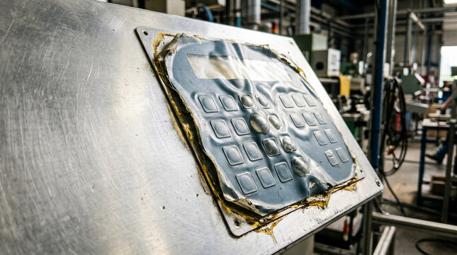 Delaminated HMI membrane keypad showing bubbled surface