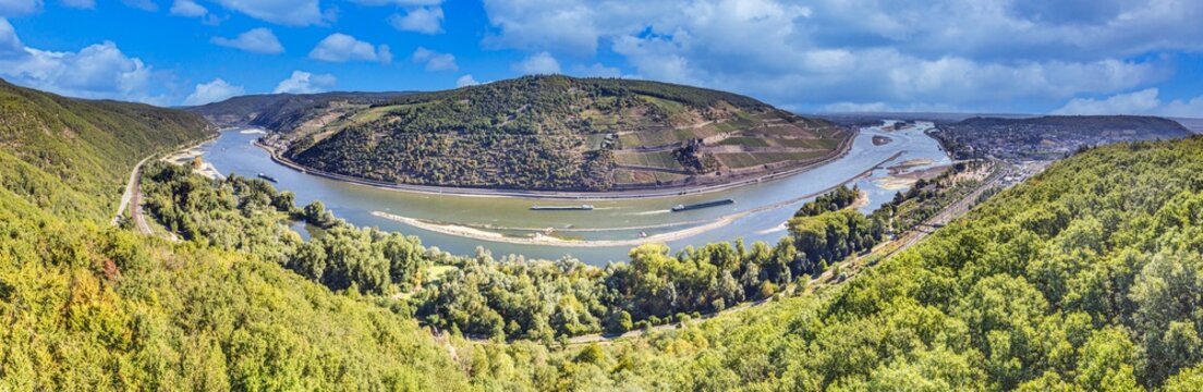 Panorama of the Urphar Main Loop near Wertheim with vineyards and river landscape