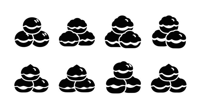 Black silhouettes of cream puffs or profiteroles in a grid layout.