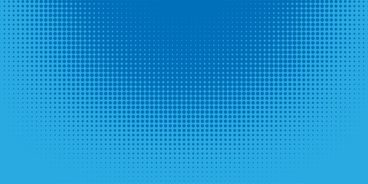 Vibrant blue retro halftone dot pattern featuring a dynamic diagonal light blue gradient over a bold royal blue background.