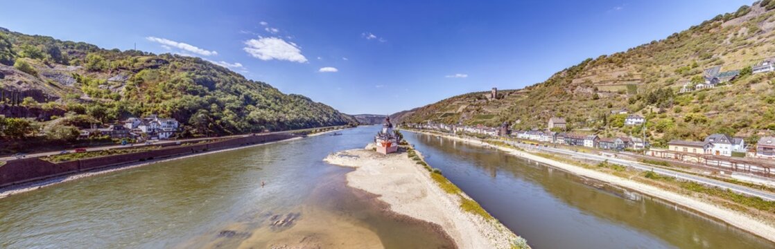 Pfalzgrafenstein Castle on the Rhine River near Kaub Germany Panorama