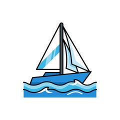 Naklejka premium Blue sailboat on ocean waves.