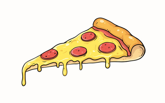 Delicious slice of cheese pizza with melted cheese dripping enticingly on transparent background