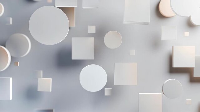 Floating circles and squares in soft minimal style on a light neutral background, concept of simplicity and balance