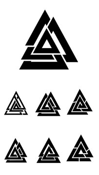 Geometric interlocking triangle symbols resembling Valknut knot.