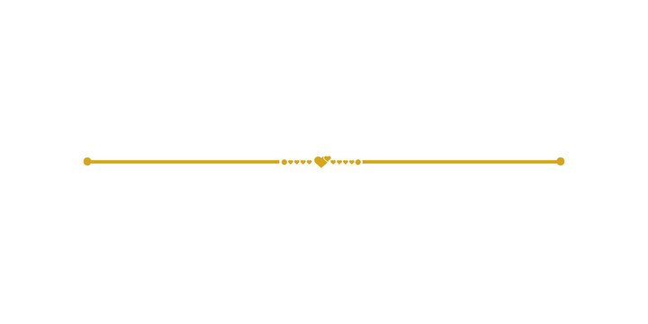 Elegant golden horizontal line separator with heart design isolated on transparent background