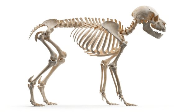 A dog bon skeleton helping in study with white background 