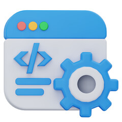 Obraz premium 3D rendering code window gear for web development icon software interface