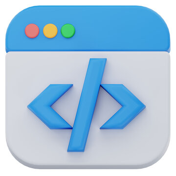 3D rendering code browser icon window for web development user interface