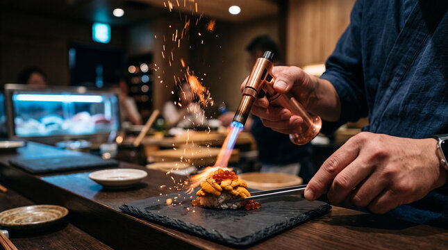 Chef Using Culinary Torch on Gourmet Dish