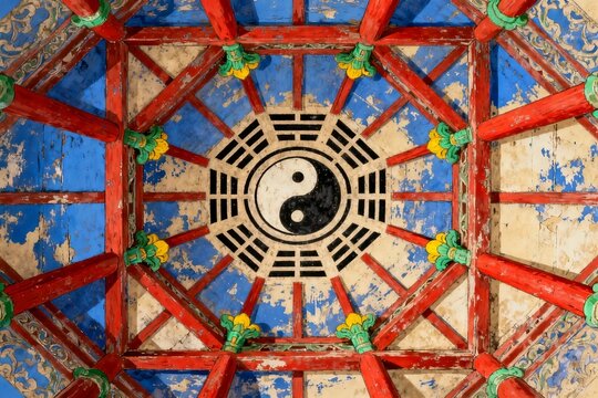 Traditional Chinese Ceiling with Taijitu and Eight Trigrams