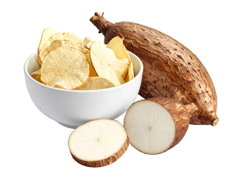 keripik singkong or cassava chips in bowl isolated on transparent png