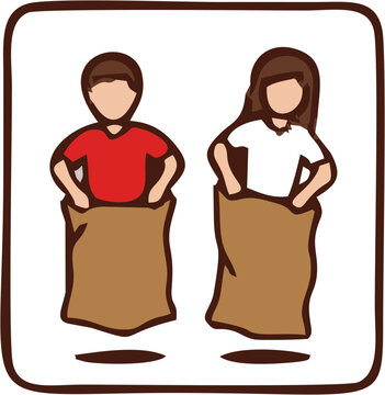 Balap Karung Sack Race Traditional Game Icon, Indonesian Independence Day Celebration Symbol, Flat Vector Illustration