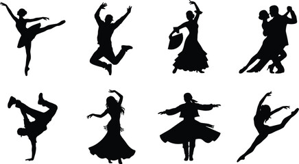 Dancer Silhouette Collection with Ballet Ballroom and Contemporary Dance Vector Set © MSTNASRIN