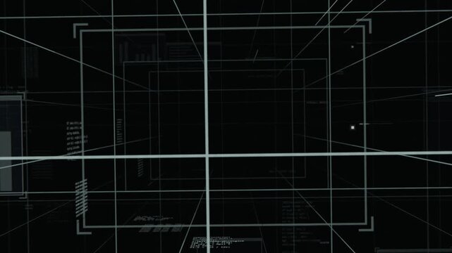 Starting playback, camera gliding through wireframe tunnel toward data core, passing HUD crosshair