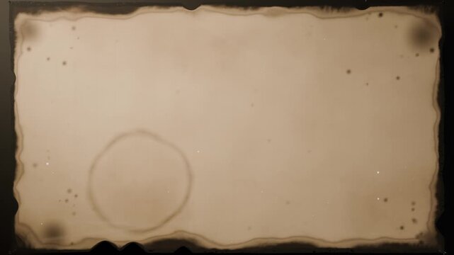 Unrolling cylindrical scroll after roll shift, revealing aged parchment on dark backdrop with stain