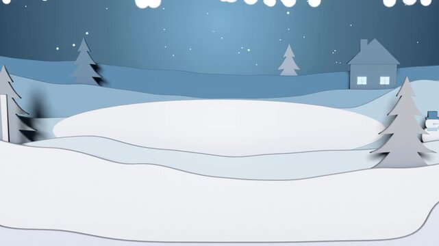 Sparkles starting oval growing in paper-cut night creating festive snowy mood with snowman