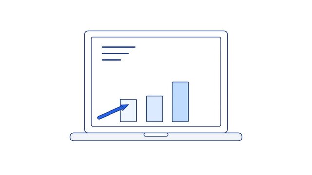 Analytics laptop with motion graphics data charts on green screen background