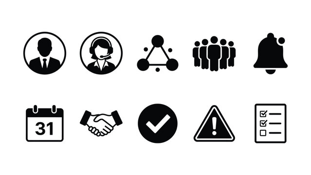 Black flat icons set of business and office symbols