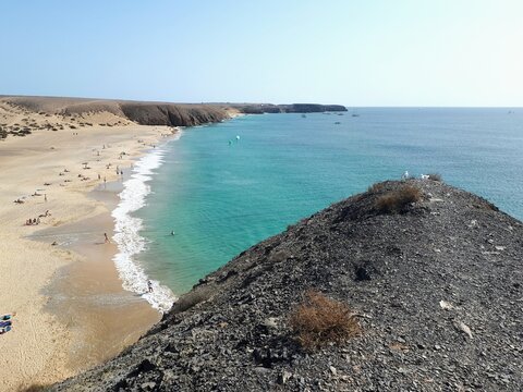 Turquoise Atlantic coastline at Playa Mujeres, Lanzarote, Canary Islands, Spain