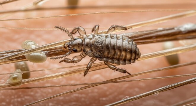 Close up of a small silverfish insect on a wooden surface.