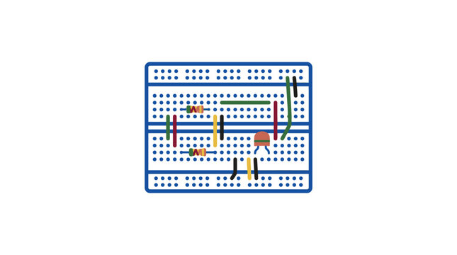 Electronic circuit components connected on a breadboard for prototyping