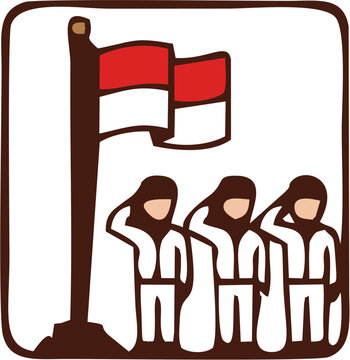 Indonesian Flag Ceremony Upacara Bendera Icon, Independence Day National Celebration Symbol, Flat Vector Illustration