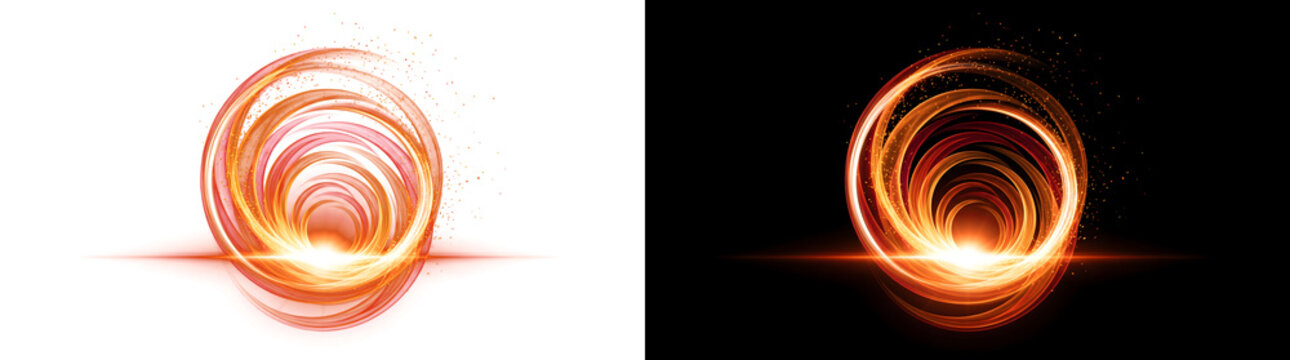 Orange fire vortex ring with a glowing swirling energy portal and sparks ideal for PNG, Transparent and Black Background Versions in designs