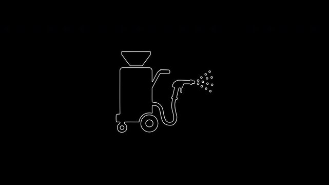 Animated white outline icon of sandblasting equipment