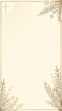 Christian cross frame, symbolizes holy presence and faith. Perfect for Easter service, church backgrounds or religious drawings on spiritual themes.